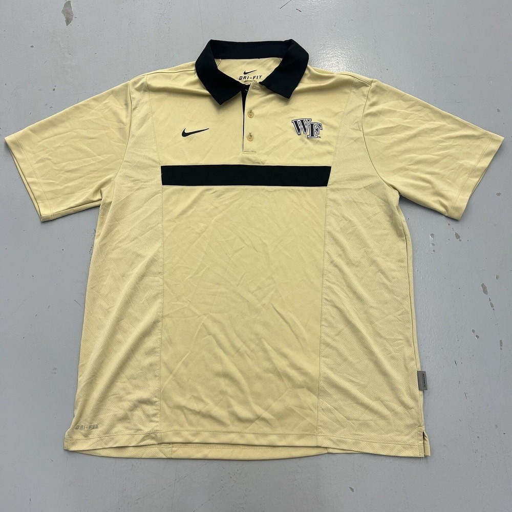 Nike Wake Forest Demon Deacons Dri-Fit Polo Shirt Mens Large Gold Black NCAA